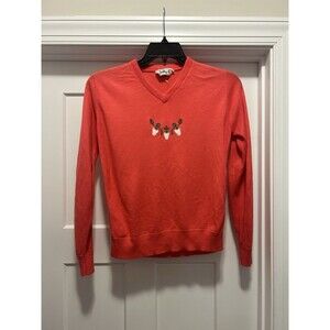 Vintage V Neck Pullover Embroidered Strawberry Sweater Cottagecore Women Medium